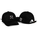White on Black Sadface Baseball Cap - Hatdeck