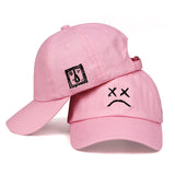 Black on Pink Sadface Baseball Cap - Hatdeck