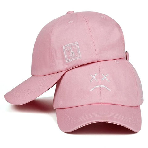 White on Pink Sadface Baseball Cap - Hatdeck
