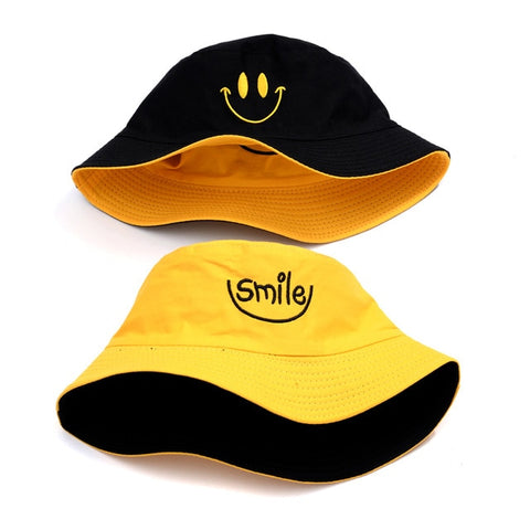 Smiley Yellow and Black Reversible Bucket Hat - Hatdeck