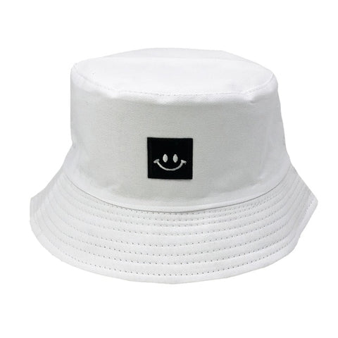 Square Smiley White Bucket Hat - Hatdeck